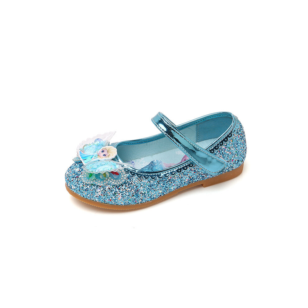 (Blue, 26) Frozen Elsa Princess Designer Crystal Casual Flat Shoes for Kids Girls Bling Round Toe Baby Shoes Child Flats Sneakers