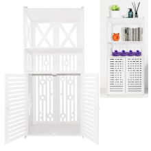 Waterproof Bathroom Cabinets,White Bathroom Storage Shelf Organizer Cupboard with Double Door for Living Room Bedroom Kitchen