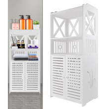 Freestanding Bathroom Storage Cabinet with 2 Doors 3 Tier Bathroom Cabinet for Living Room Bedroom Kitchen
