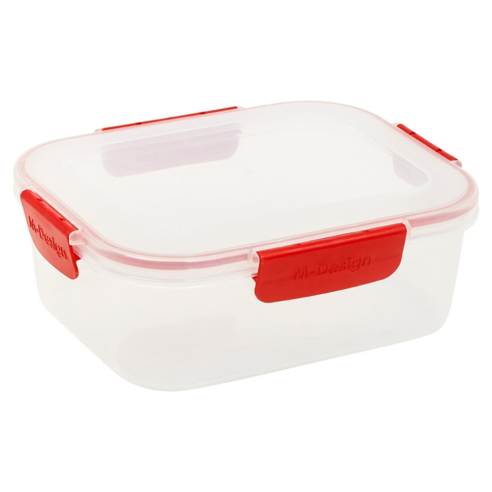 Urbn-Chef ( 1.6L, ) Set Of 6 Food Plastic Storage Container Airtight Seal Clip & Lock Lid Dishwasher Safe Red