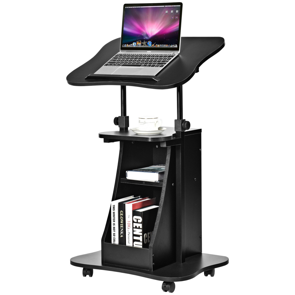Laptop Standing Table w/Wheels Height Adjustable Computer Workstation Cabinet