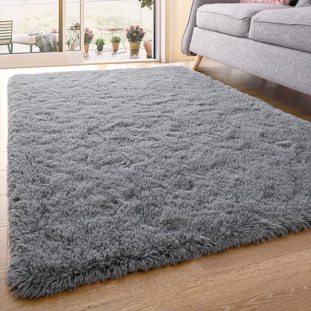(160cm x 230cm (5ft 4" x 7ft 8")- Large Area Rug) Large Shaggy Area Rugs Fluffy Soft Grey Carpet Rug