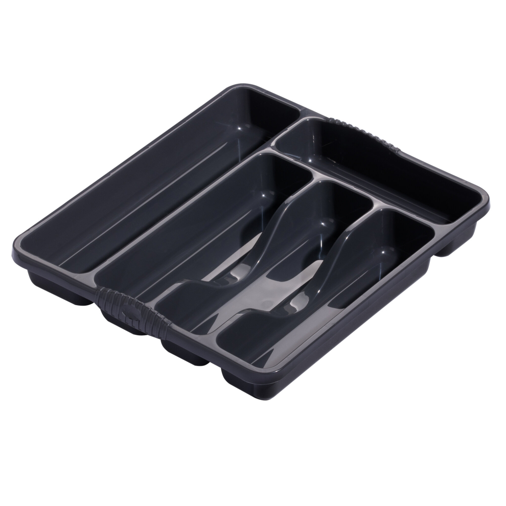 (Black) Plastic Kitchen Cutlery Tray Organiser Rack Holder Drawer Insert Tidy Storage