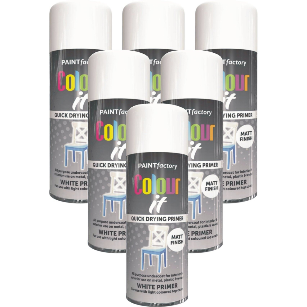 6 x 400ml White Primer Aerosol Spray Paint Metal Wood Plastic