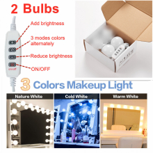 (2 bulbs) LED Make up Mirror Light Bulbs USB Hollywood Vanity Makeup Mirror Lights Bathroom Dressing Table Lighting Dimmable LED Wall Lamp