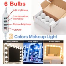 (6 bulbs) LED Make up Mirror Light Bulbs USB Hollywood Vanity Makeup Mirror Lights Bathroom Dressing Table Lighting Dimmable LED Wall Lamp