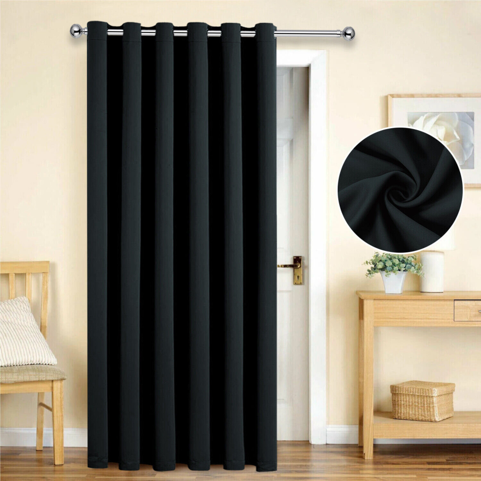 (Black, 66" x 84" (Single Panel)) Blackout Eyelet Curtains Pair Luxury Insulated Heavy Thermal Ring Top Ready Made Window Curtain Panel Free Tieback