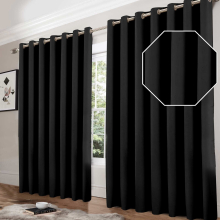 (Black, 90" x 72") Blackout Eyelet Curtains Pair Luxury Insulated Heavy Thermal Ring Top Ready Made Window Curtain Panel Free Tieback