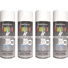 4 x 400ml White Primer Aerosol Spray Paint Metal Wood Plastic