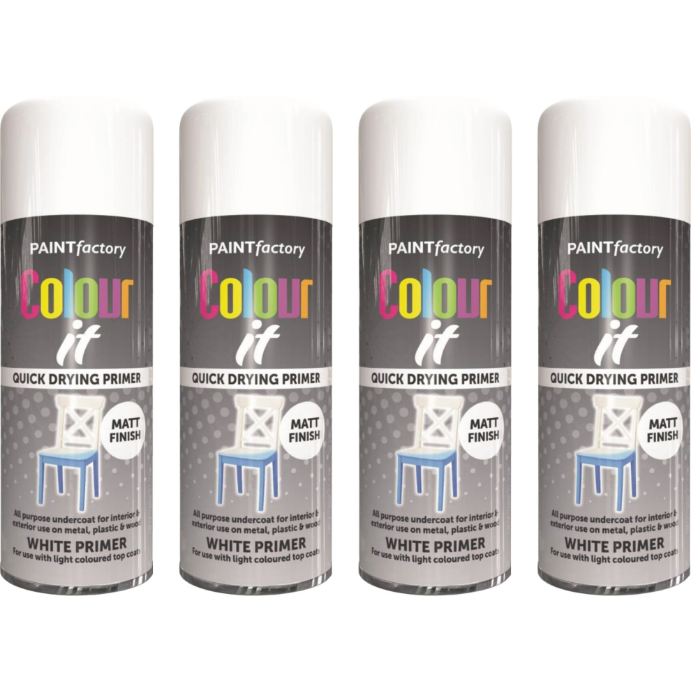 4 x 400ml White Primer Aerosol Spray Paint Metal Wood Plastic