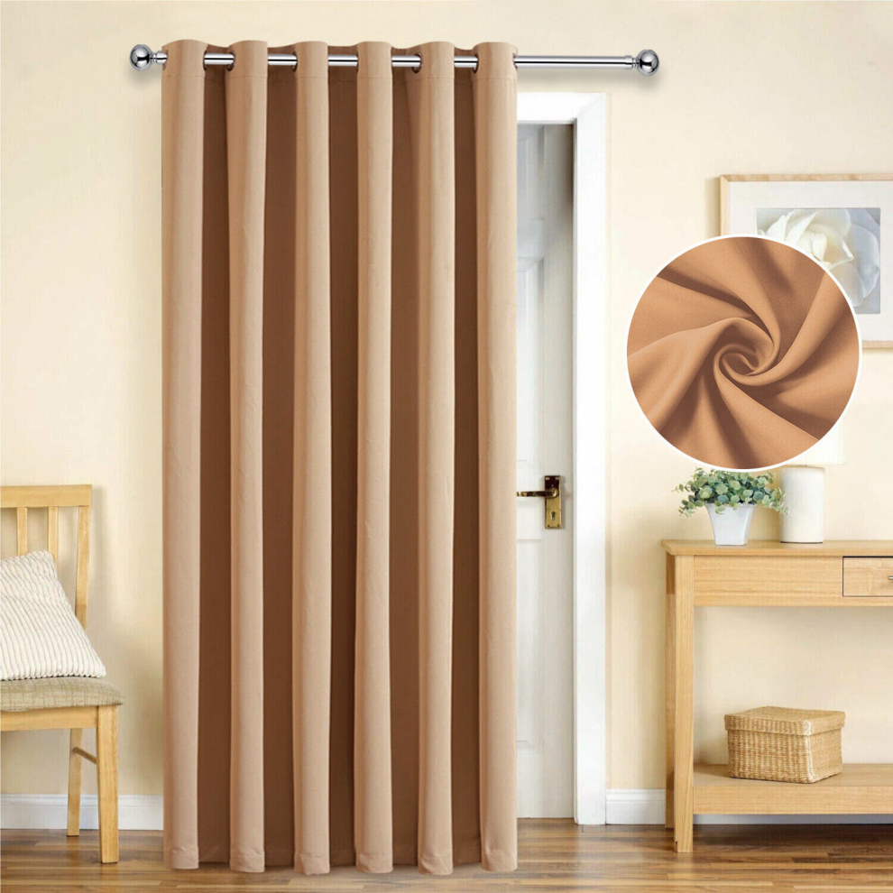 (Beige, 66" x 84" (Single Panel)) Blackout Eyelet Curtains Pair Luxury Insulated Heavy Thermal Ring Top Ready Made Window Curtain Panel Free Tieback