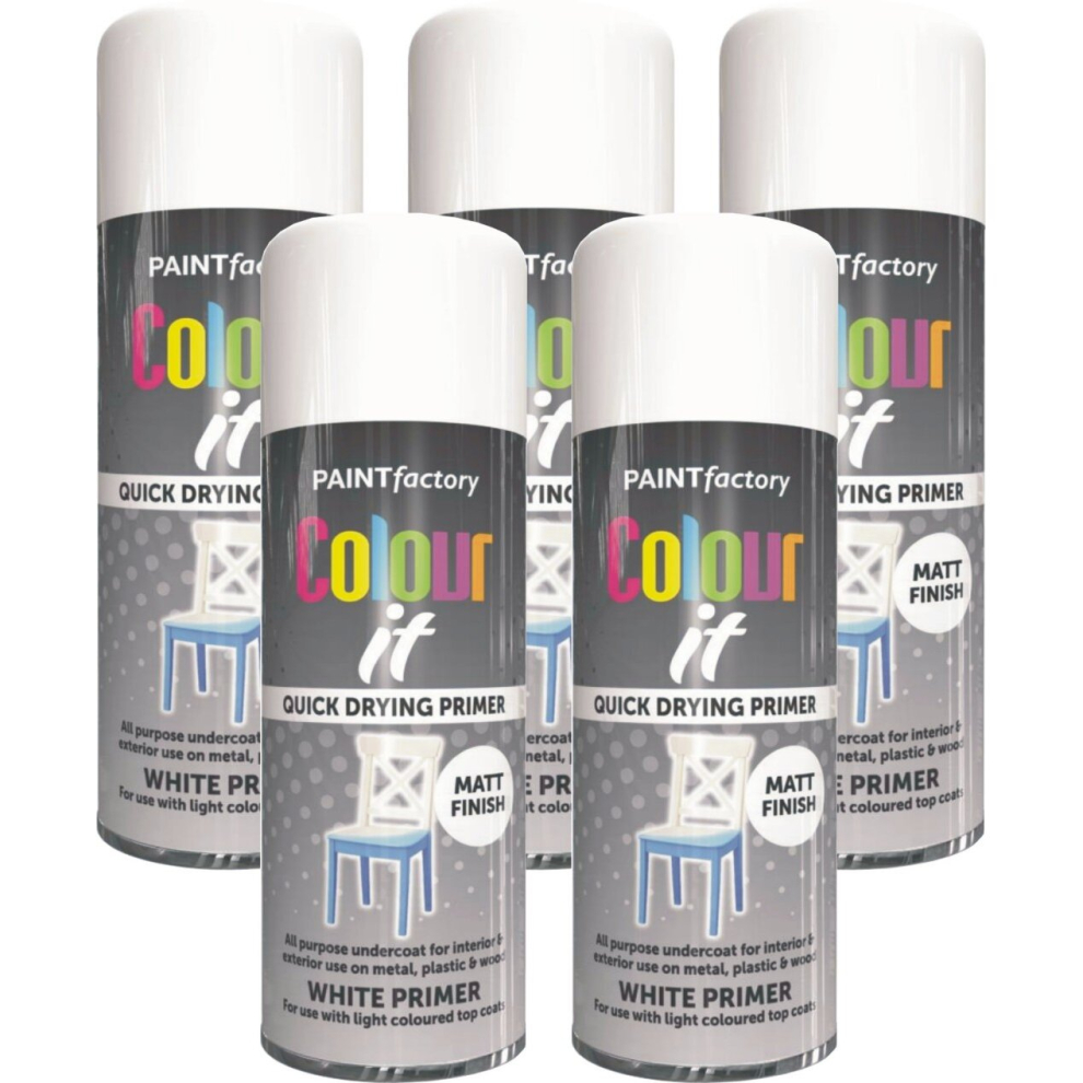 5 x 400ml White Primer Aerosol Spray Paint Metal Wood Plastic