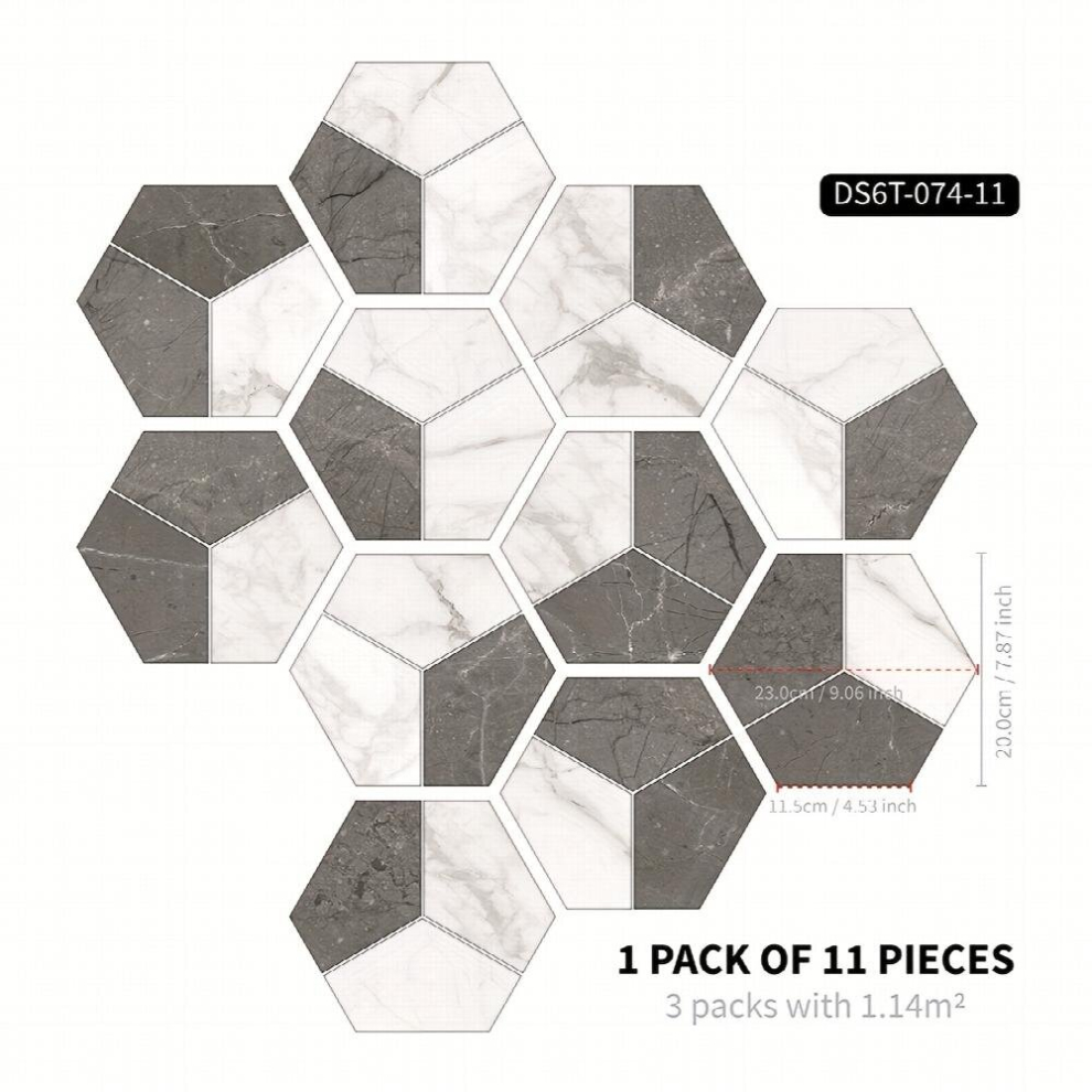 11Pcs Gray Brown Marble Pattern Art Self Adhesive Hexagonal Floor Stickers Waterproof And Anti Slip Home Decoration Hexagonal Random Splicing Waterpro 885680862472