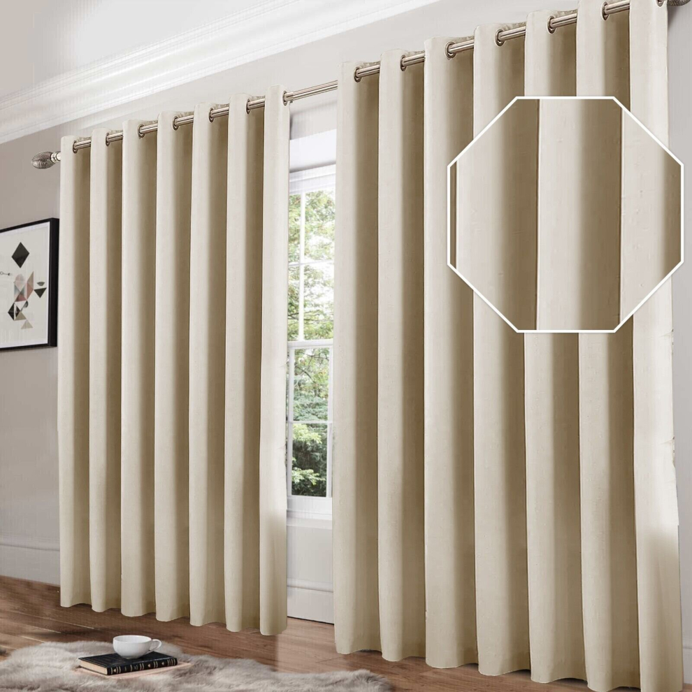 (Cream, 90" x 90") Blackout Eyelet Curtains Pair Luxury Insulated Heavy Thermal Ring Top Ready Made Window Curtain Panel Free Tieback