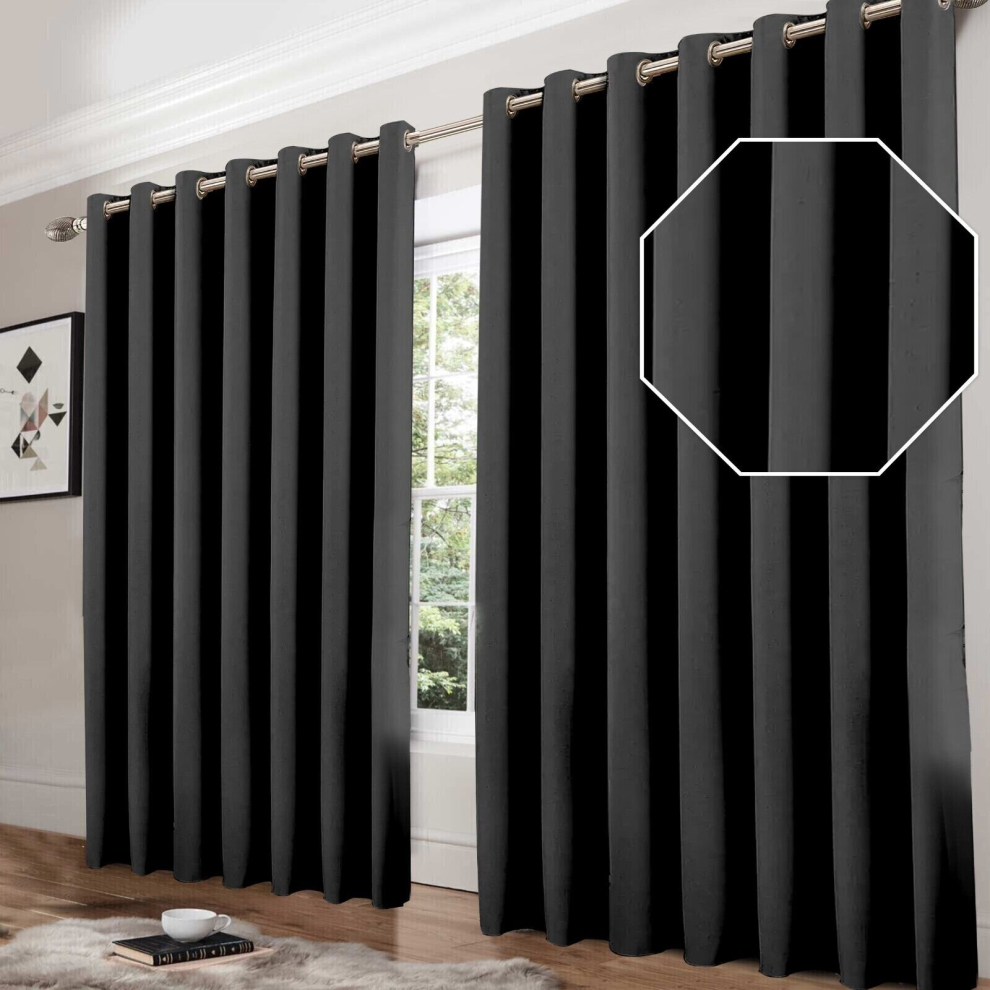 (Dark Grey, 90" x 90") Blackout Eyelet Curtains Pair Luxury Insulated Heavy Thermal Ring Top Ready Made Window Curtain Panel Free Tieback