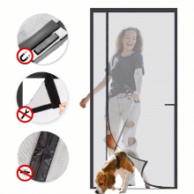 1pc Upgraded Magnetic Screen Door Thicker Fiberglass Mesh Door Closure Reversible Left Right Side Opening Self Sealing Door Curtain For Single Front D