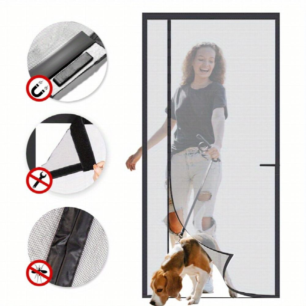 1Pc Upgraded Magnetic Screen Door Thicker Fiberglass Mesh Door Closure Reversible Left Right Side Opening Self Sealing Door Curtain For Single Front D 885680866111