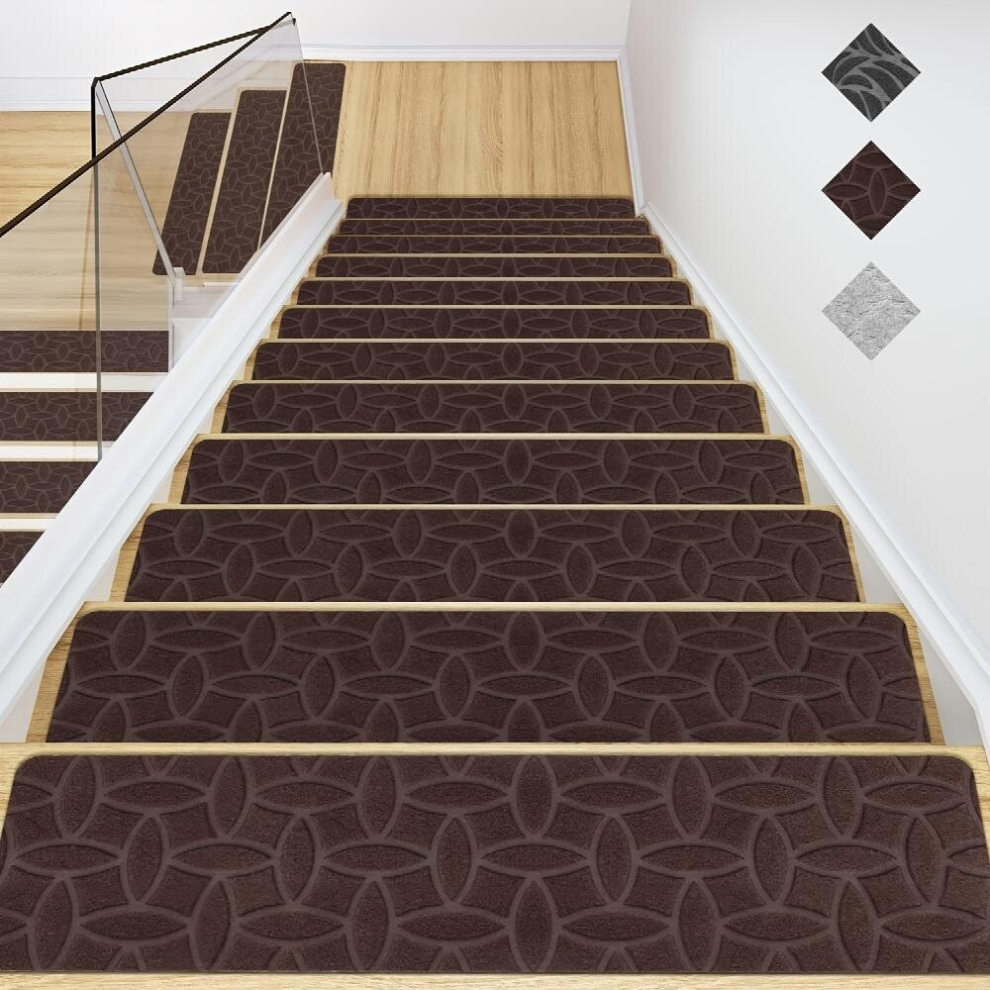 15Pcs Stair Treads For Wooden Steps Indoor Non Slip Stair Carpet Treads Rug Mats 20 X 76 Brown 885680867194