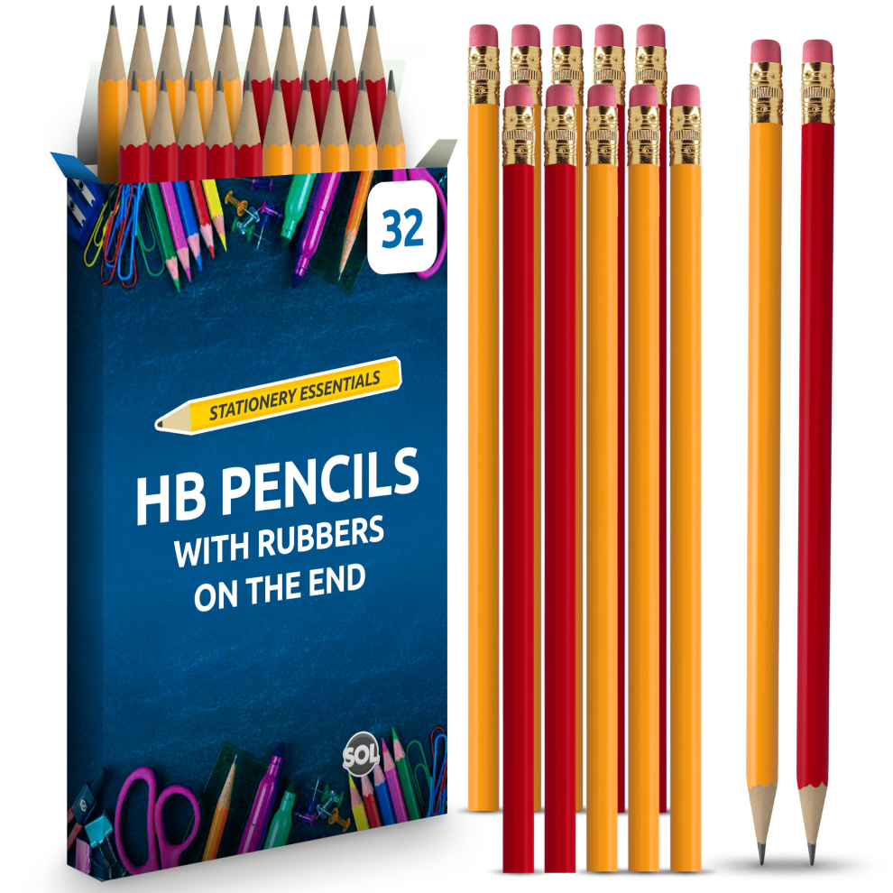 (48 pcs/ 3 packs) 16-96 Strong HB Pencils with Eraser Rubber Tips