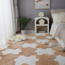 4pcs Thickened Plush Shag Puzzle Floor Mat Bay Window Mat Seat Carpet Cuttable Square Interlocking Carpet Fluffy Area Rugs Protective Anti Slip Washab