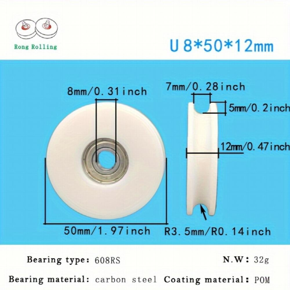 6Pcs 2Inch U Groove Plastic Coated Bearings 608Rs Pom Plastic Pulley Roller Door And Window Drawer Pulley Nylon Wheel With Bearing 608 Plastic Groove 885680869235