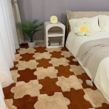 4pcs Thickened Plush Shag Puzzle Floor Mat Bay Window Mat Seat Carpet Cuttable Square Interlocking Carpet Fluffy Area Rugs Protective Anti Slip Washab