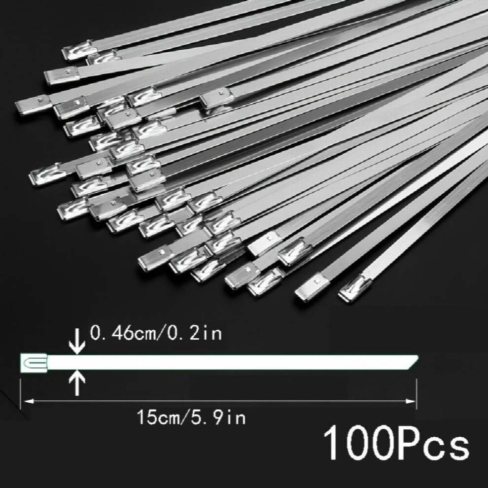 100Pcs 304 Stainless Steel Cable Ties Self Locking Metal Marine Harness Wire Ties Outdoor High Temperature Resistant Binding Cable Ties 885680869037