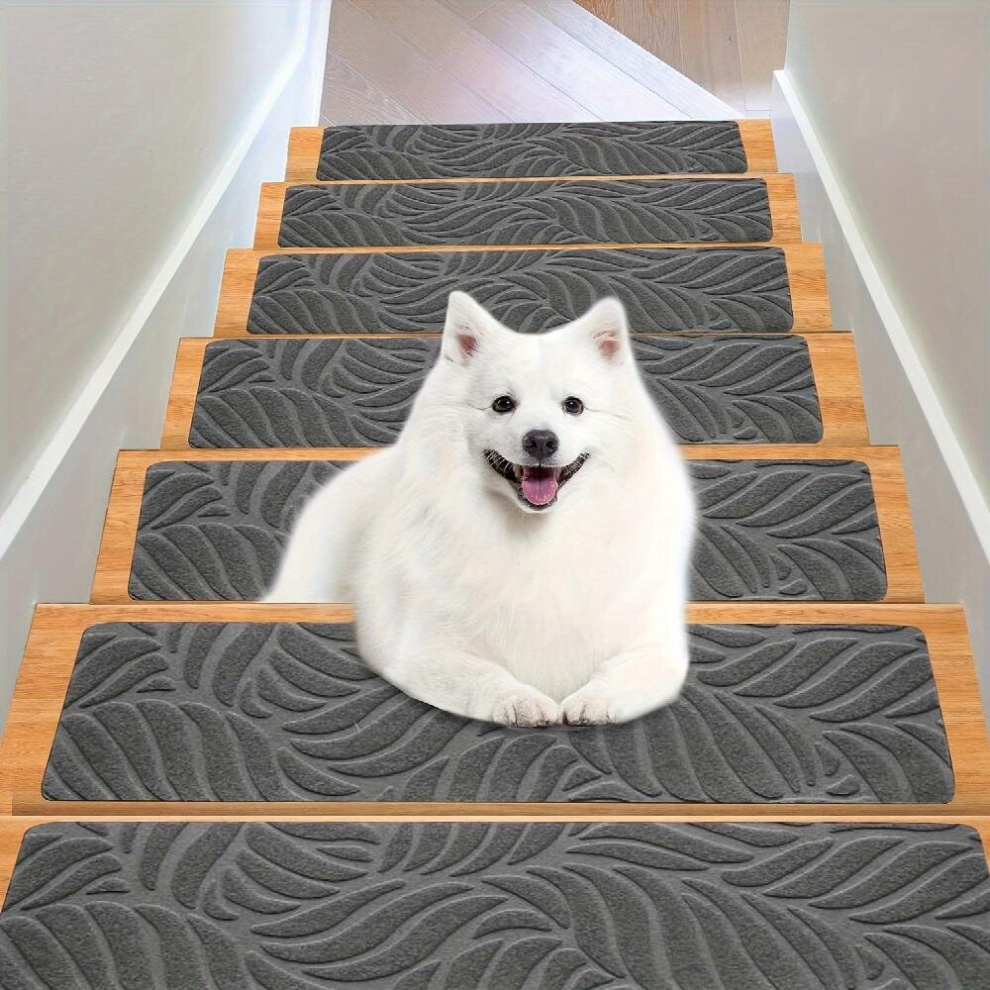 1Pc Stair Treads For Wooden Steps Non Slip Stairs Carpet Tape Peel And Stick With Double Adhesive Tape Set Of 15 Leaf Gray 885680873102