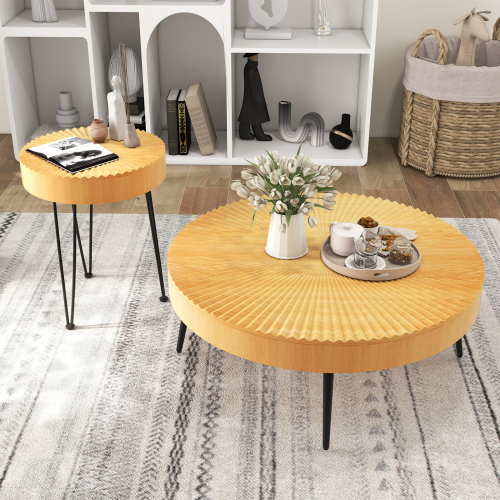 Casart 2PCS Round Nesting Tables Boho Farmhouse Accent Coffee Tables w/Adjustable Foot
