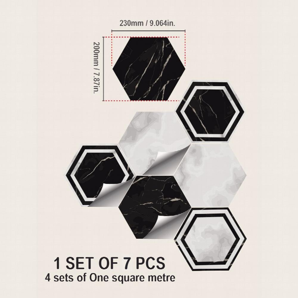 7Pcs Stylish Marble Hexagon Tile Stickers Waterproof & Non Slip 885680872990