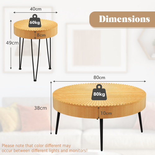 Casart 2PCS Round Nesting Tables Boho Farmhouse Accent Coffee Tables w/Adjustable Foot 1