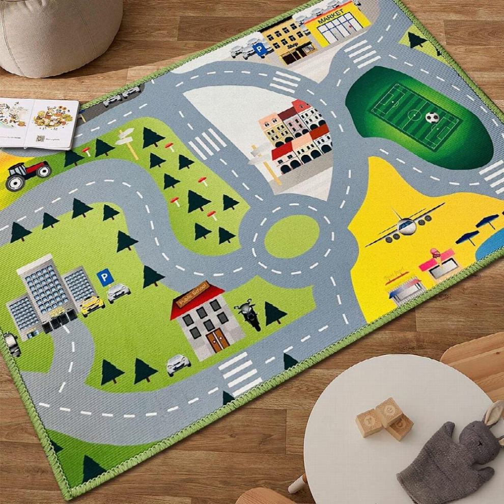 1pc City Street Map Kids Rug With Roads Kids Rug Play Mat For Boy Girl Nursery Bedroom Playroom Classroom Rugs For Bedroom