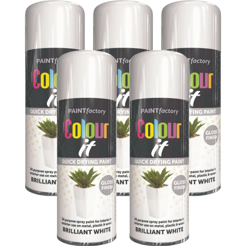 5 x 400ml Brilliant White Gloss Finish Spray Aerosol Van Car Bike