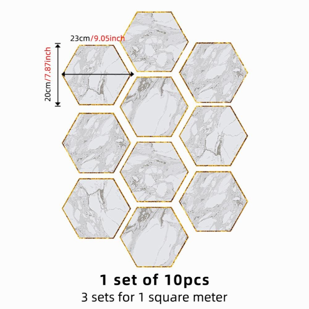 10Pcs Hexagon Tile Stickers For Kitchen Waterproof Self Adhesive Tile Stickers 9 05X7 87Inches 885680853173