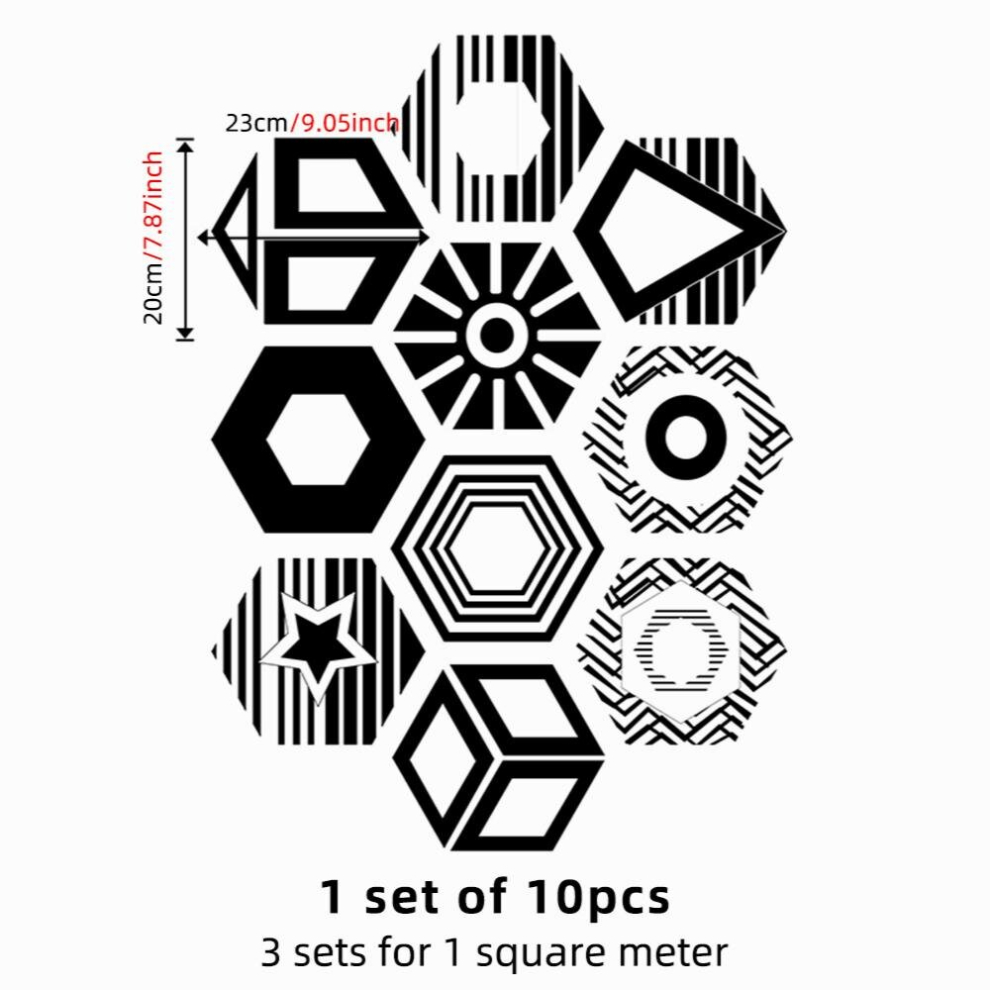 10Pcs Geometric Flowers Pattern Hexagon Tile Stickers For Kitchen Waterproof Self Adhesive Tile Stickers 9 05X7 87Inches 885680853340