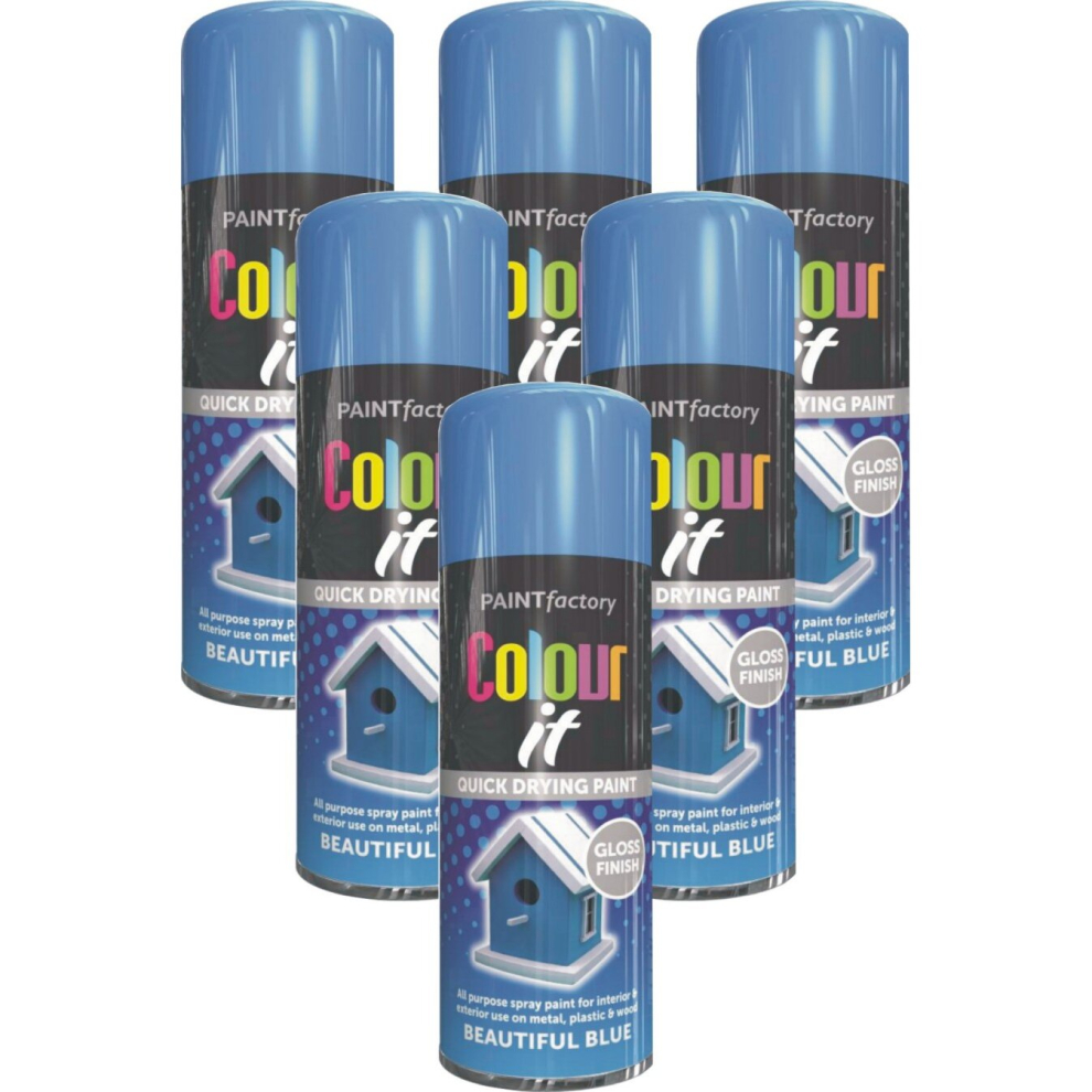 6 x 400ml Beautiful Blue Gloss Spray For Car Van Bike Aerosol Paint