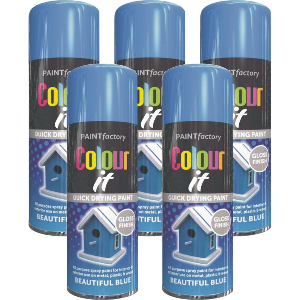 5 x 400ml Beautiful Blue Gloss Spray For Car Van Bike Aerosol Paint