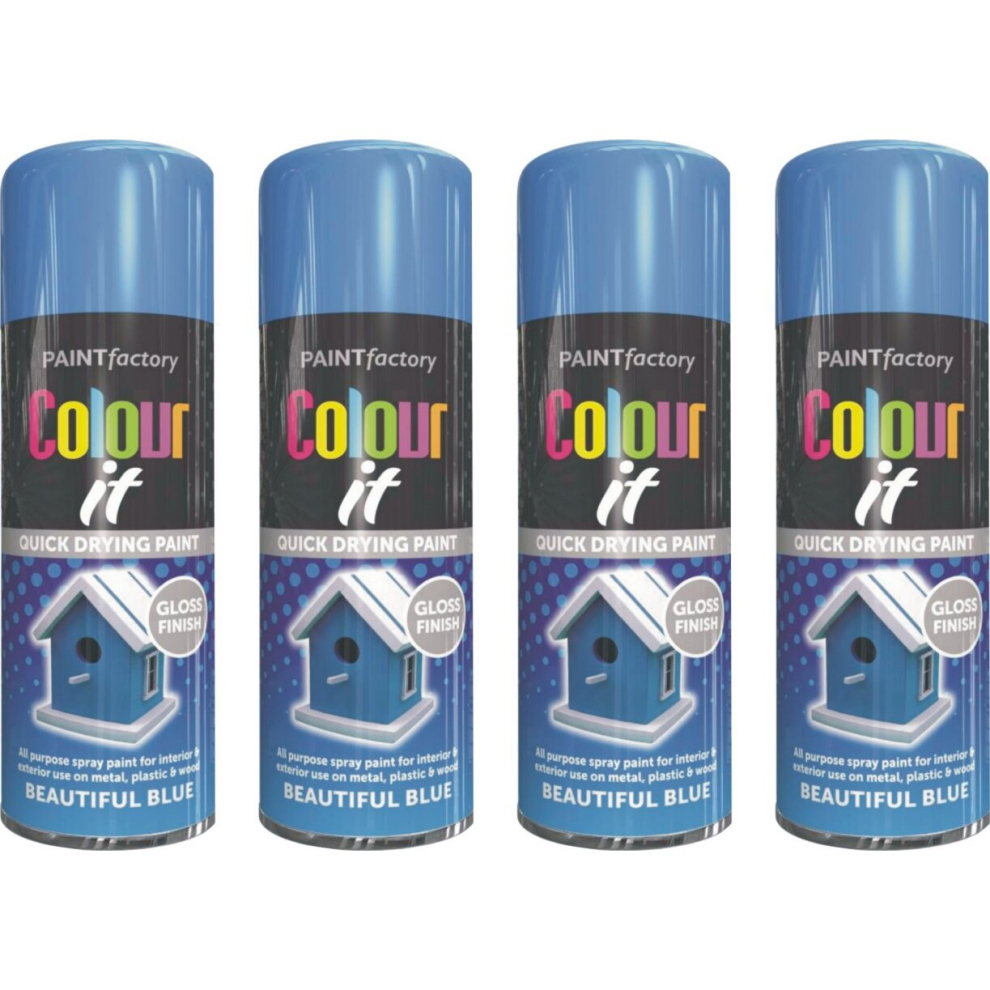 4 x 400ml Beautiful Blue Gloss Spray For Car Van Bike Aerosol Paint