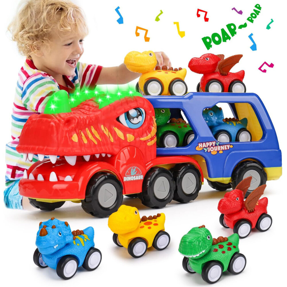 5 in 1 Dinosaur Transport Truck Car Toys for 1 2 3 4 Year Old Boy Birthday Gifts
