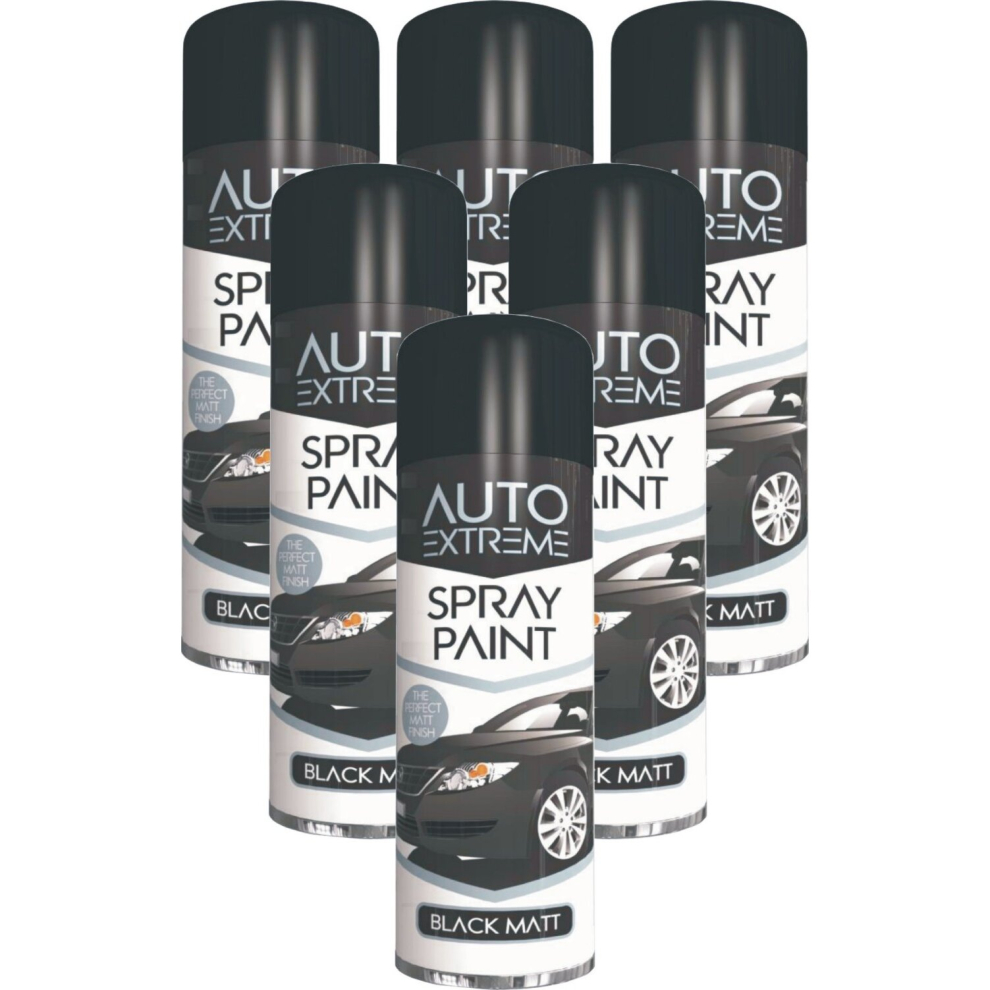 6 x 250ml Auto Extreme Black Matt Spray Paint, Perfect Matt Finish