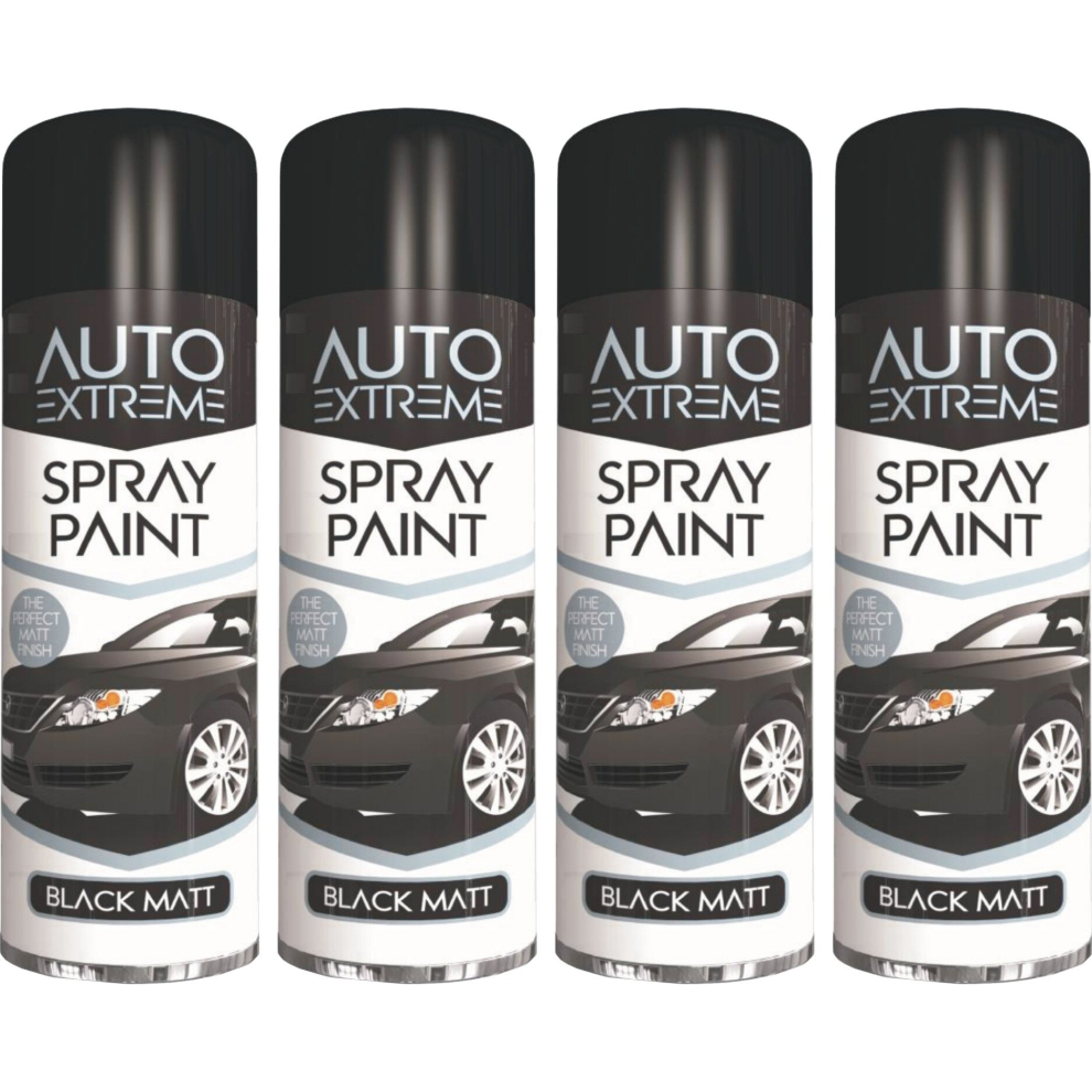 4 x 250ml Auto Extreme Black Matt Spray Paint, Perfect Matt Finish