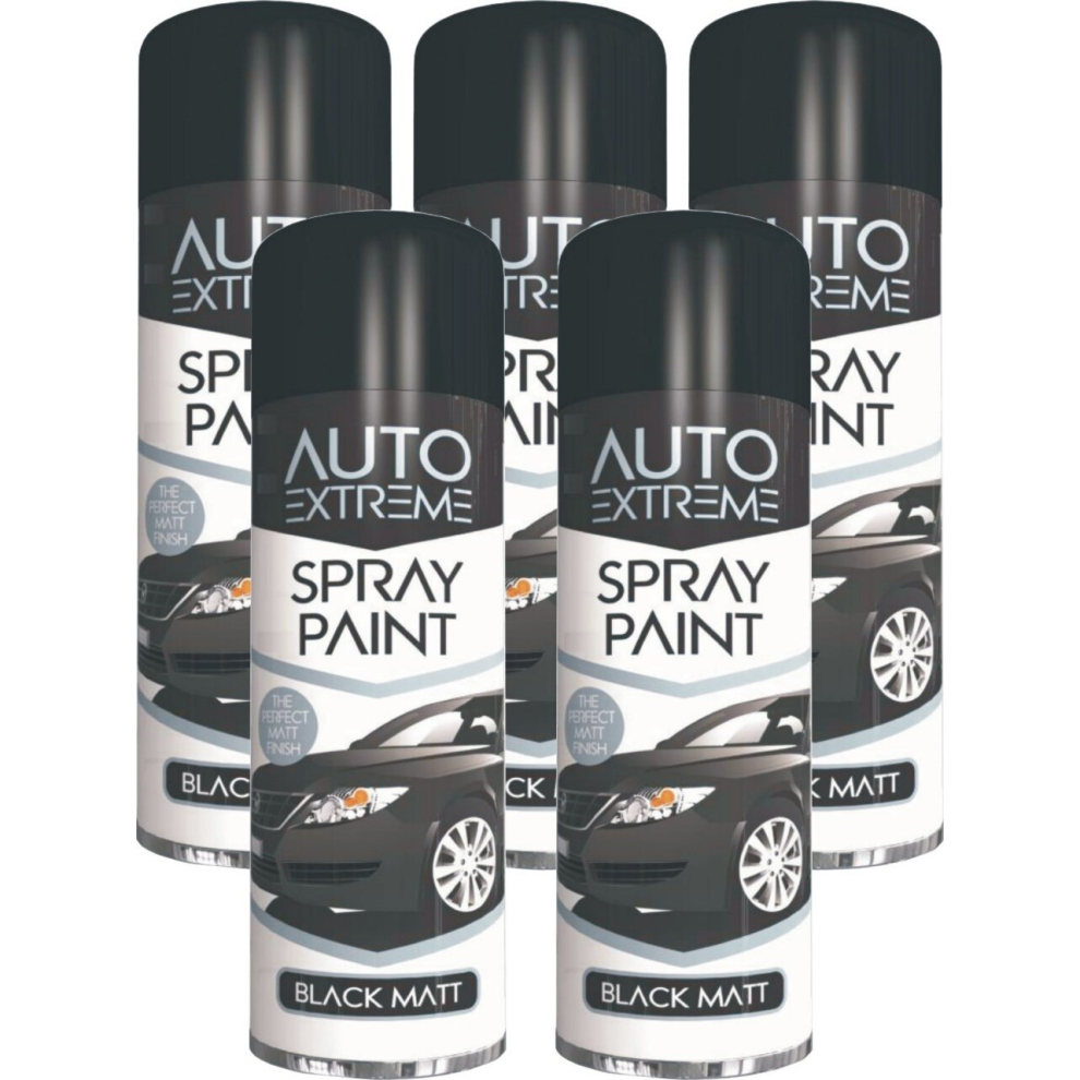 5 x 250ml Auto Extreme Black Matt Spray Paint, Perfect Matt Finish