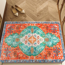 1pc Red Retro Persian Area Rug Cashmere Living Room Carpet Foldable Sofa Coffee Table Rug Floor Mat Study Bedroom Rug Entrance Door Mat Farmhouse Boho