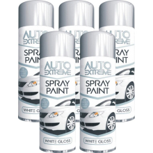 5 x 250ml WHITE GLOSS Spray Paint Aerosol Auto Extreme Car Van Bike