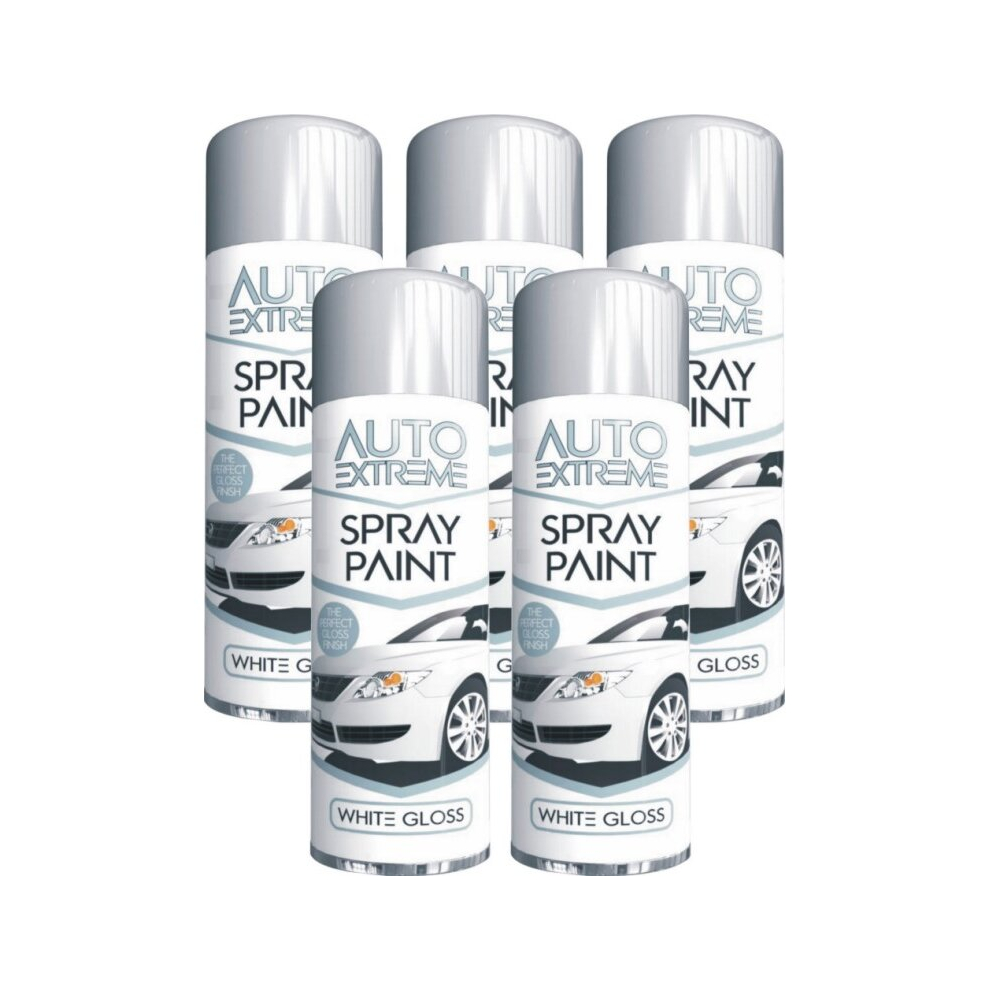 5 x 250ml WHITE GLOSS Spray Paint Aerosol Auto Extreme Car Van Bike