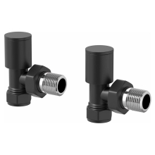 Modern Angled Heated Towel Rail Radiator Valves Pair 15mm Black Round Manual