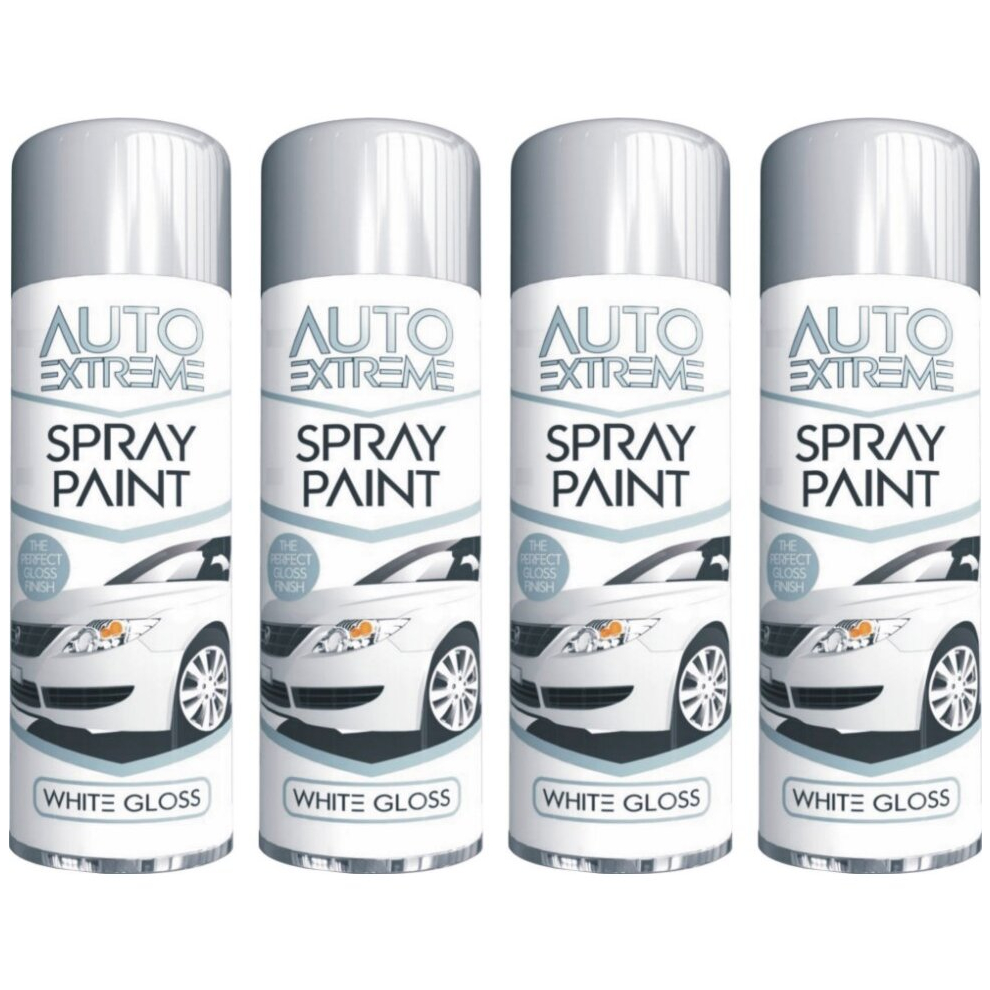 4 x 250ml WHITE GLOSS Spray Paint Aerosol Auto Extreme Car Van Bike