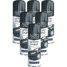 6 x 250ml BLACK GLOSS Spray Paint Aerosol Auto Extreme Car Van Bike