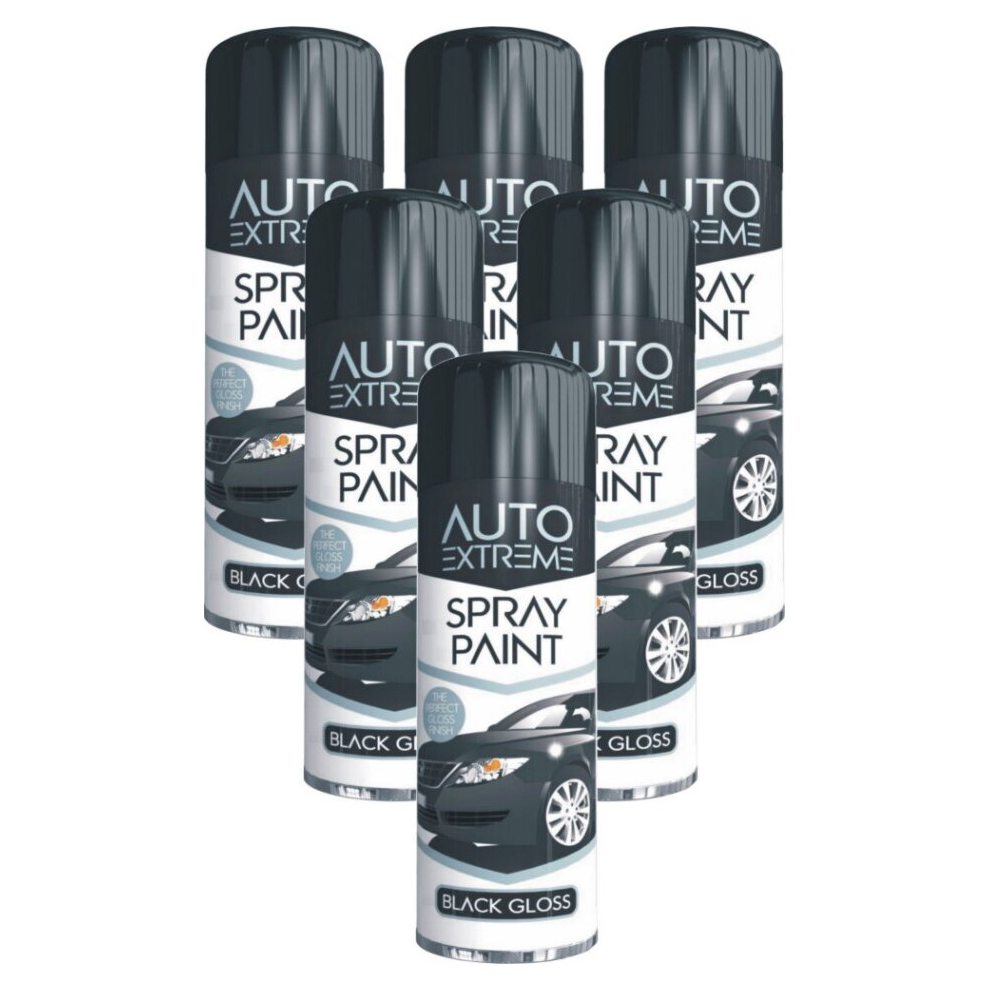 6 x 250ml BLACK GLOSS Spray Paint Aerosol Auto Extreme Car Van Bike