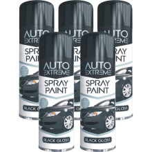 5 x 250ml BLACK GLOSS Spray Paint Aerosol Auto Extreme Car Van Bike